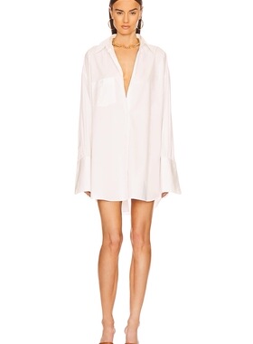 澳洲小众棉质极简白翻领长袖衬衫连衣裙2026新款度假休闲宽松短裙