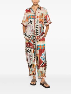 澳洲小众真丝印花长袖衬衫九分裤套装2026新款度假休闲百搭两件套