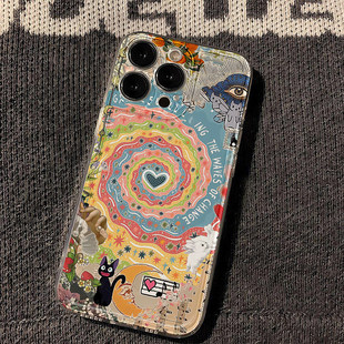 爱心漩涡小猫适用苹果17手机壳iphone16新款 plus硅胶11女xs小众12pm软壳xr 15promax套14pro镜头15全包13por