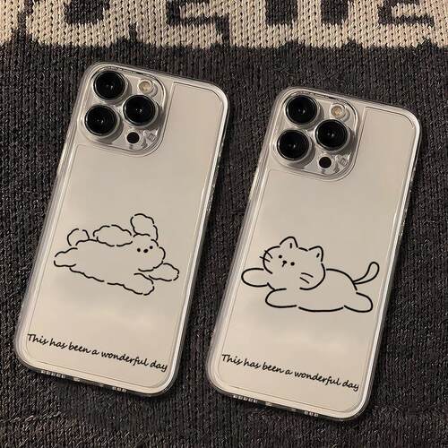 笔画小狗狗可爱卡通猫咪小猫手机壳透明软壳iPhone适用苹果17promax女ip16新款15/14plus/13/12mini/11情侣款