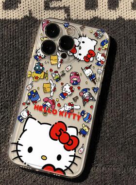 HelloKitty卡通凯蒂猫苹果手机壳硅胶保护套可爱满屏kt猫适用苹果17promax女ip16新款15/14plus/13/12mini/11