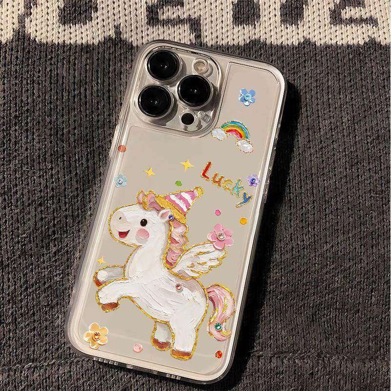 独角兽油画小飞马适用苹果17手机壳iphone16新款15promax套14pro镜头13全包12por的p15lus硅胶11男女xs软壳xr