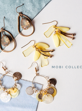 欧美夏季沙滩度假风耳环ins超仙黄色花朵贝壳亮片流苏耳夹2件包邮