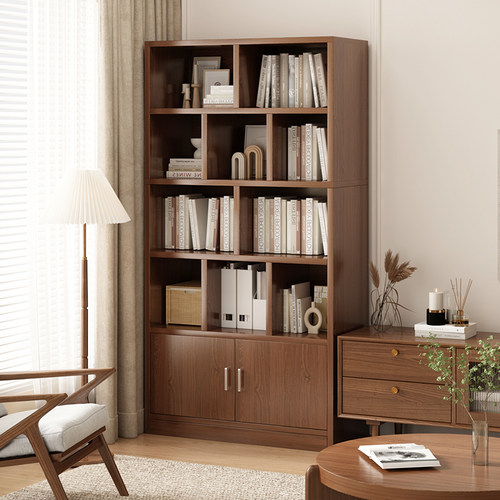 实木书柜落地置物架多层储物