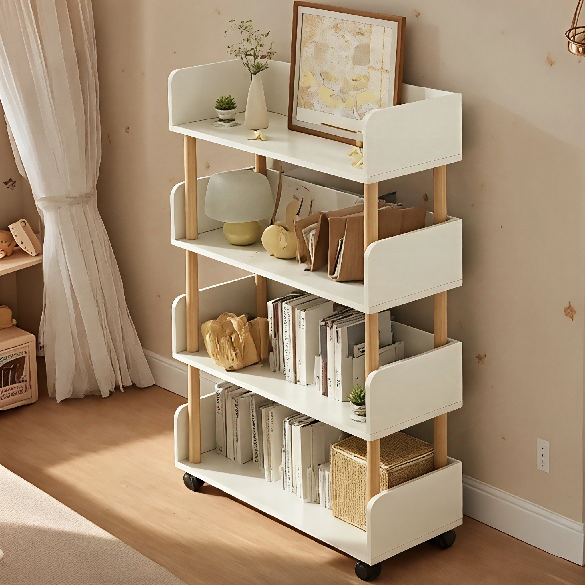 书架落地置物架简易客厅移动小推车多层储物架带轮学生绘本收纳架