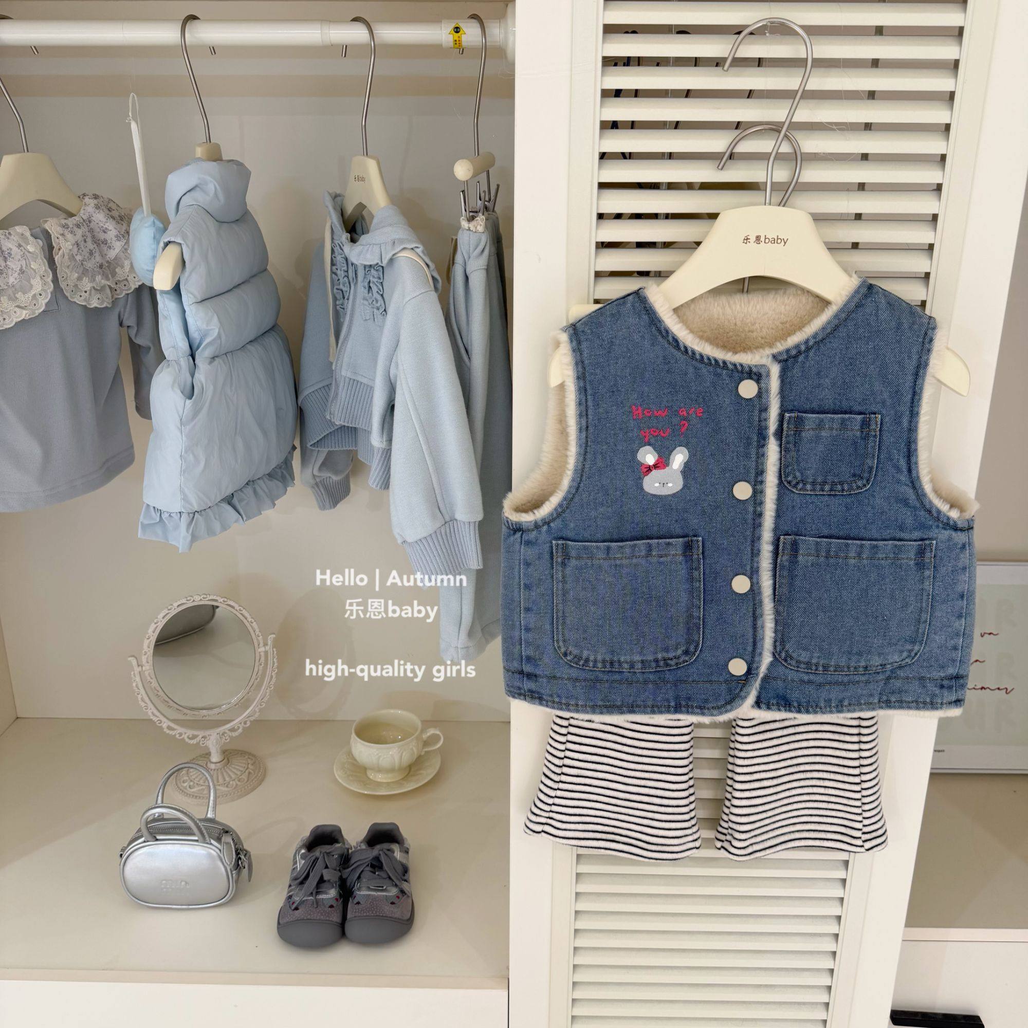 【乐恩童装】原创设计秋冬女童牛仔兔子加绒马甲韩系保暖时髦外套,童装/婴儿装/亲子装,普通外套,淘宝优惠券,粉丝福利购,淘宝优惠卷