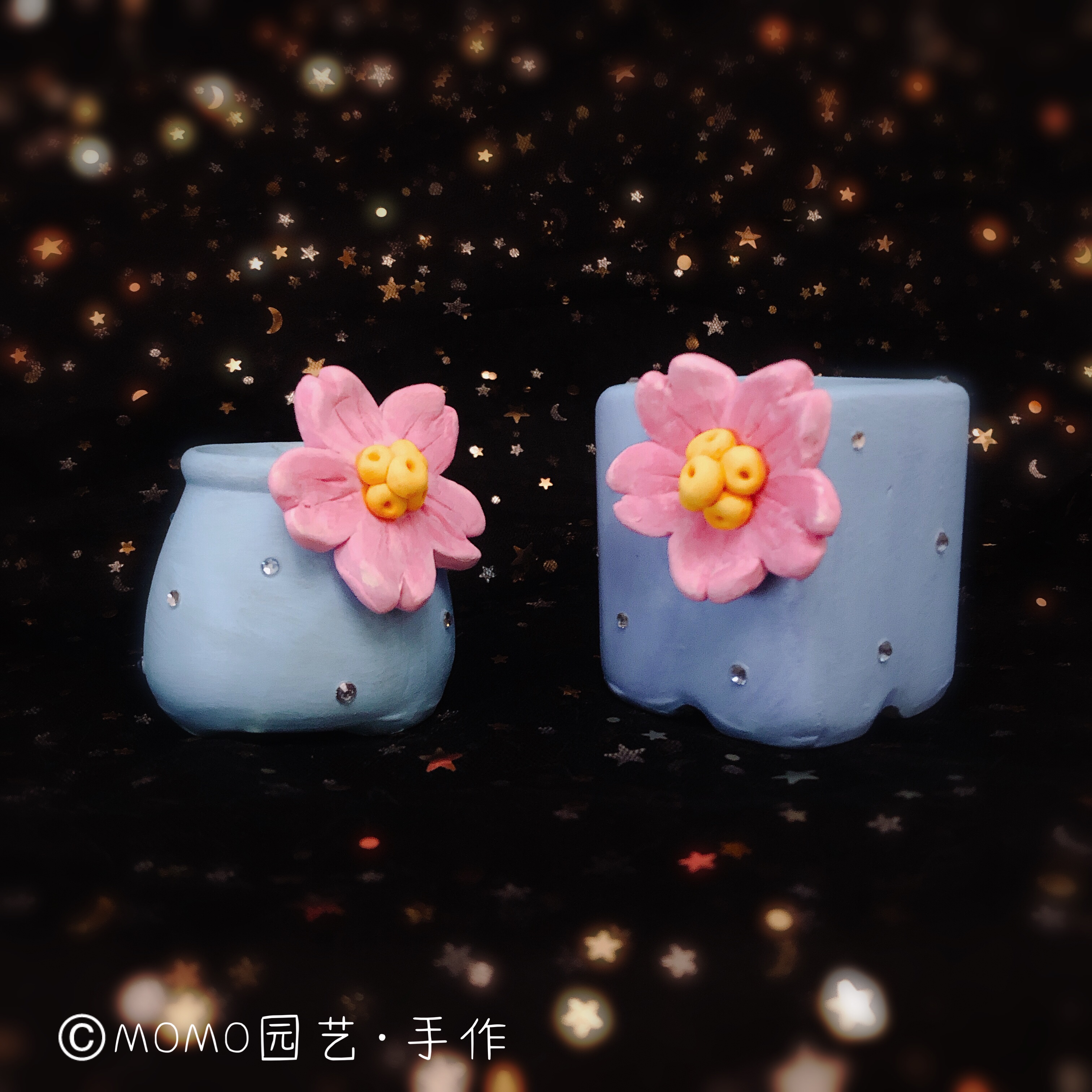 momo园艺手作立体花朵小蜜蜂樱花简约小树插硅质手绘多肉花盆粗陶