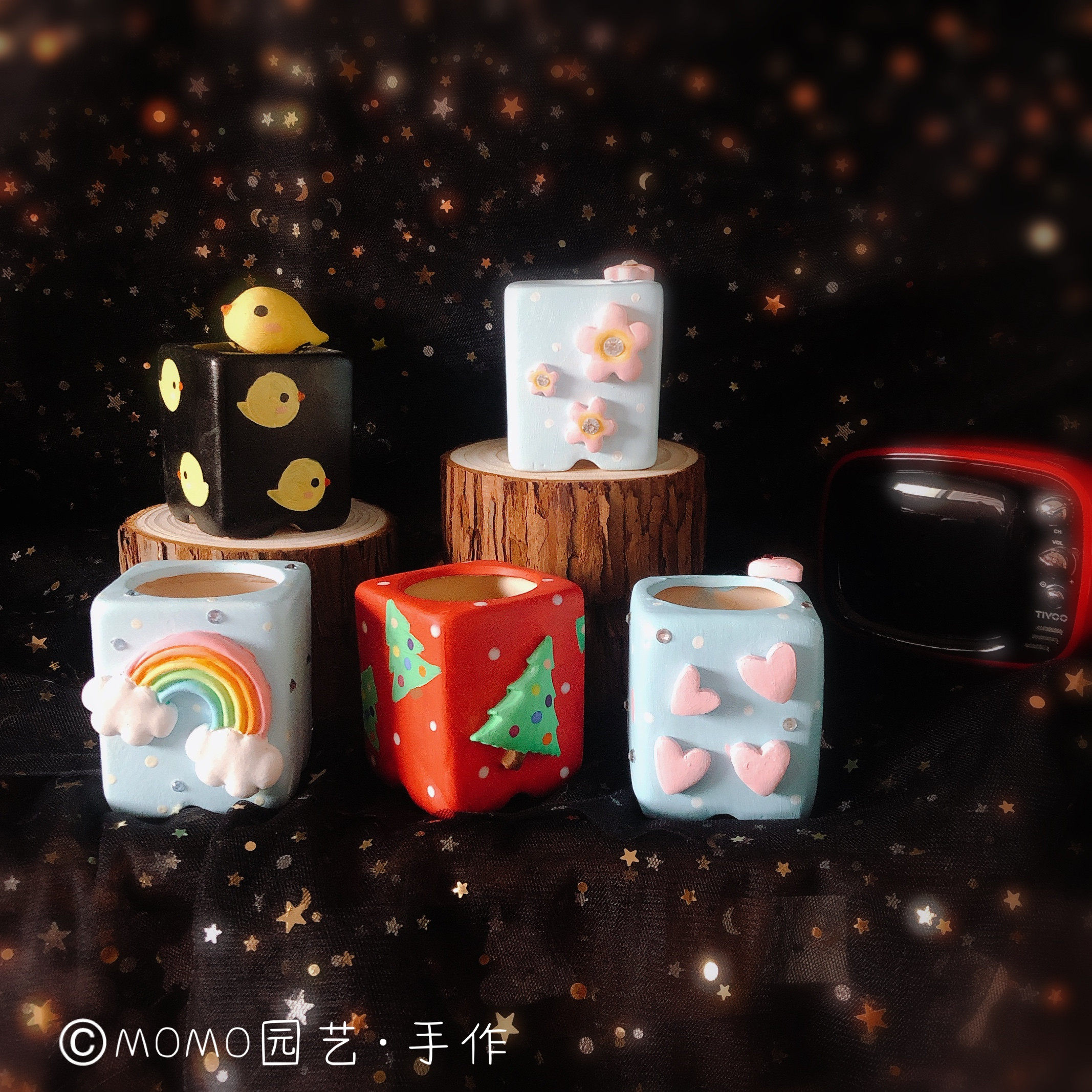 粗陶包邮手绘花盆硅质可爱立体