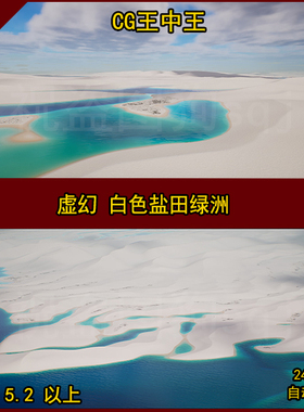 虚幻5影视级写实白色盐田天空沟壑风沙侵蚀沙漠湖水绿洲UE5