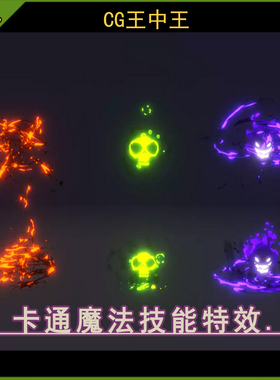 unity3d 2021.3.6+ 幻想卡通元素水风火毒暗魔法大招游戏技能特效