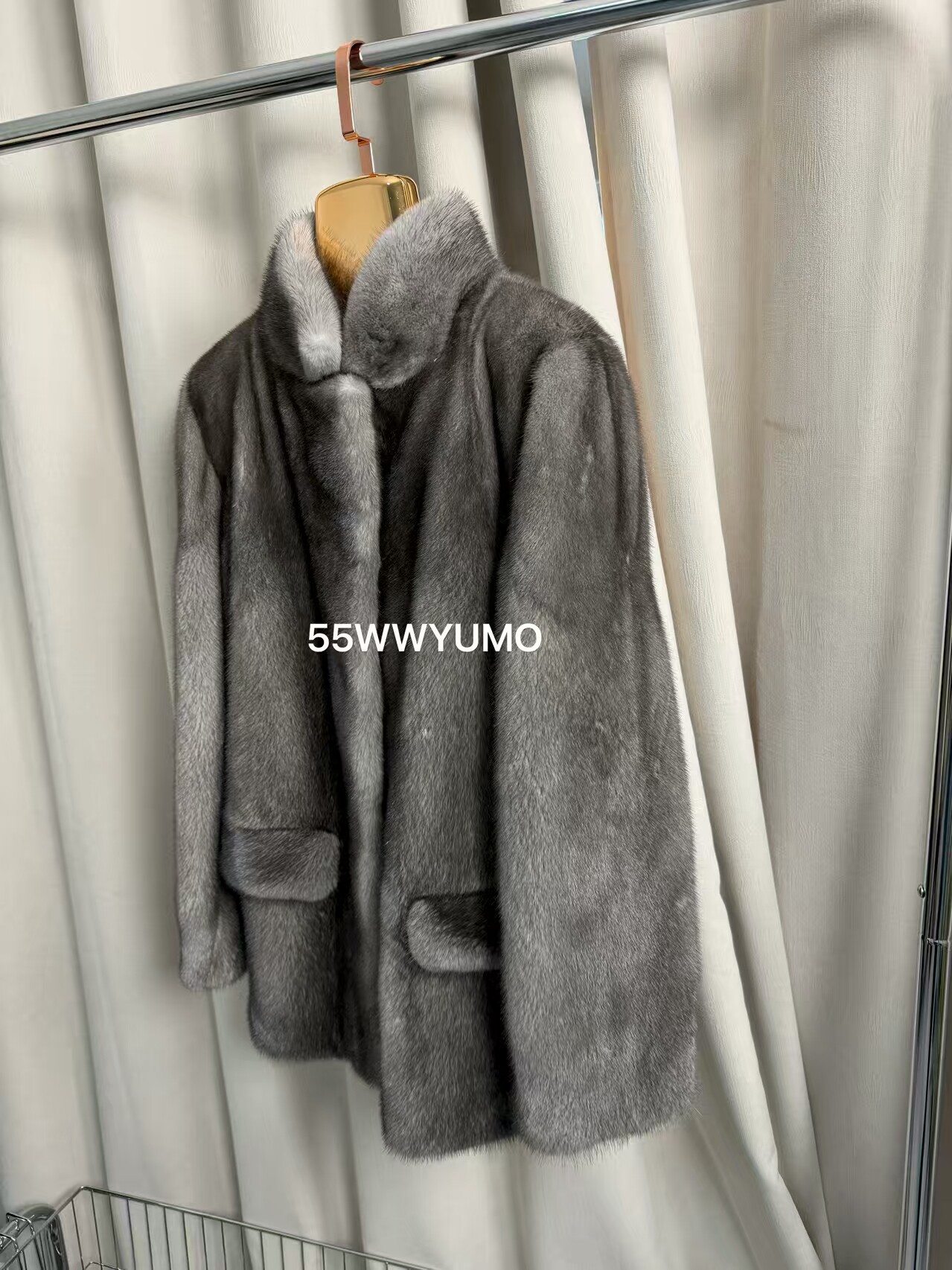 WWYUMO 稀有铁灰本色新款进口貂皮大衣女整貂中长款立领水貂外套