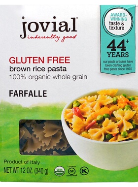 Jovial无麸质糙米意大利面无糖儿童蝴蝶面防过敏Brown Rice Pasta