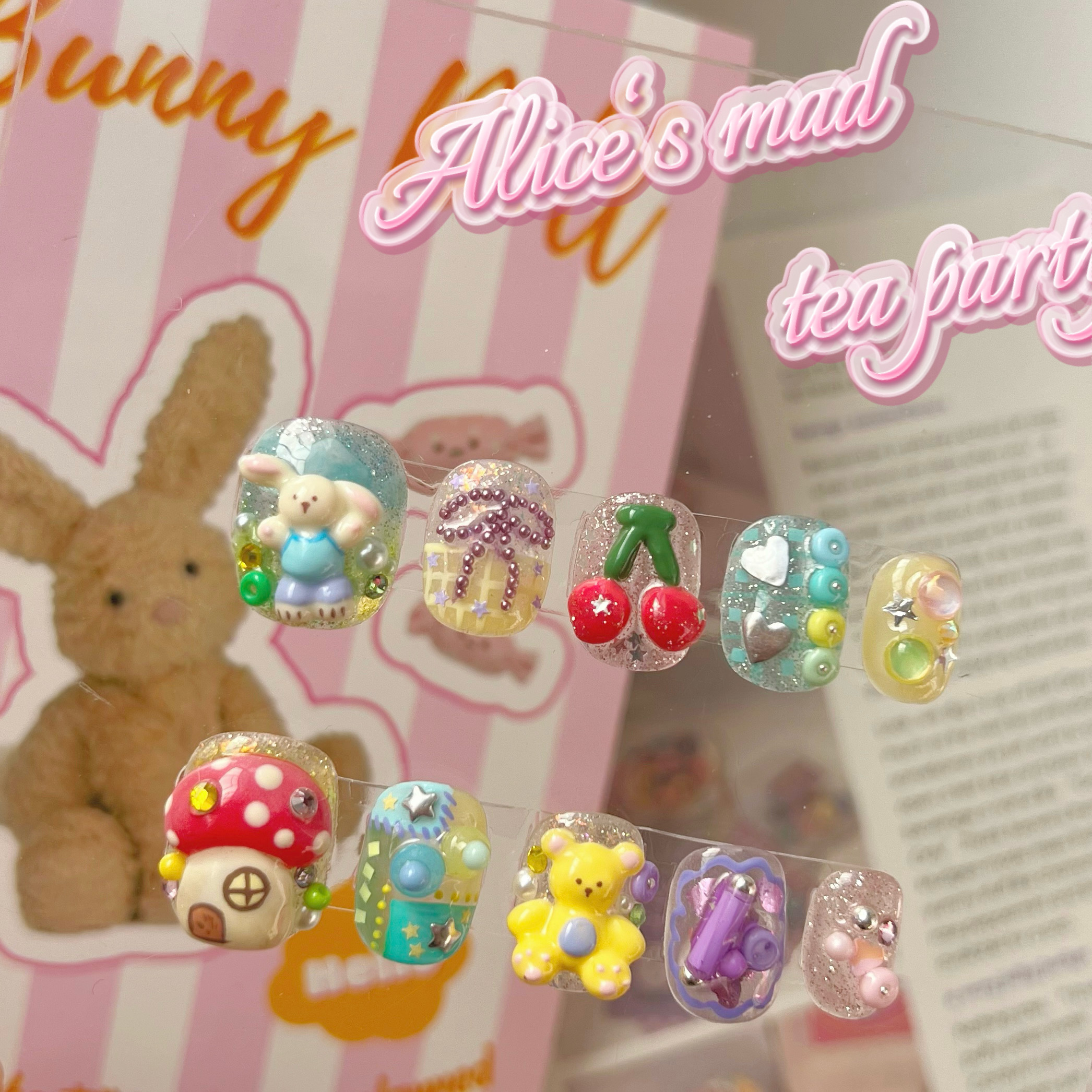 新款纯手工粉色蘑菇小兔子樱桃小熊爱心ins风可爱立体穿戴甲,彩妆/香水/美妆工具,穿戴甲/甲片,淘宝优惠券,粉丝福利购,淘宝优惠卷