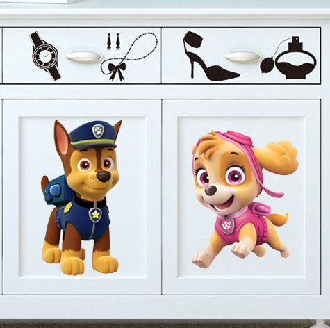 旺旺队大冒险卡通动物小狗柜子贴儿童房装饰门贴衣柜翻新卧室墙贴