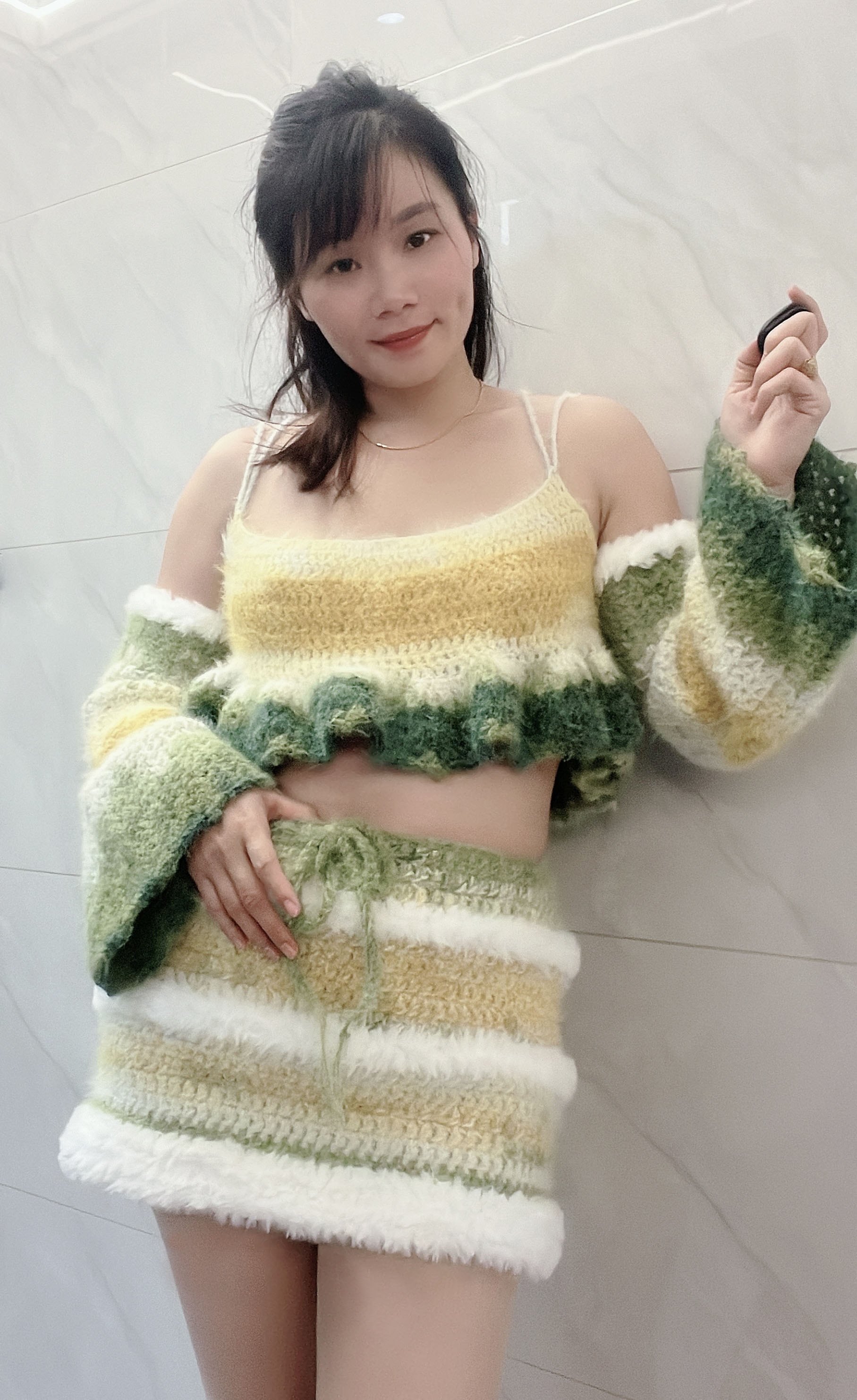 手工代织衣服钩织画风短裙套装半时尚套装