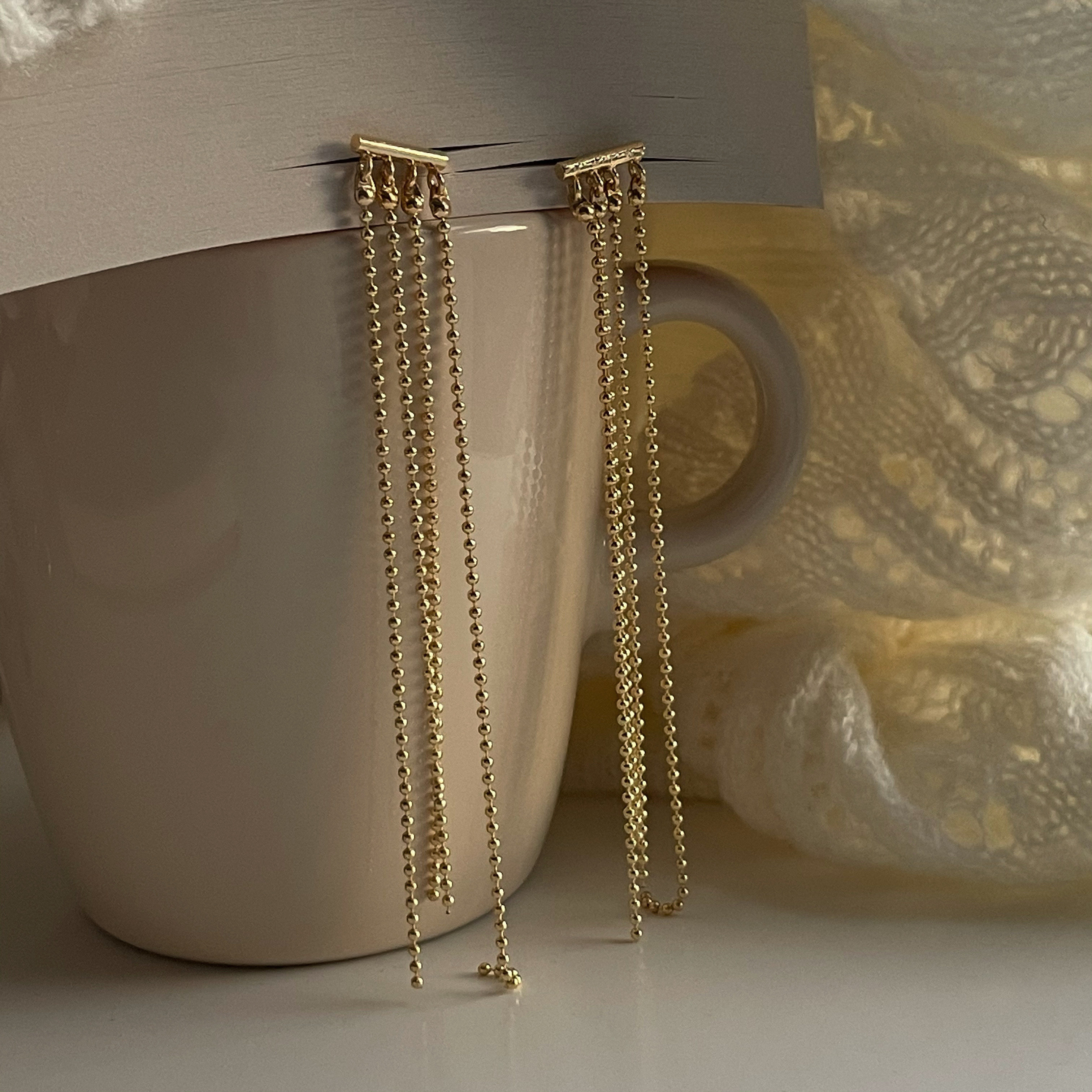 sunball《泛起亮鳞》秋冬复古流苏耳饰夸张亚金链条小众原创耳环