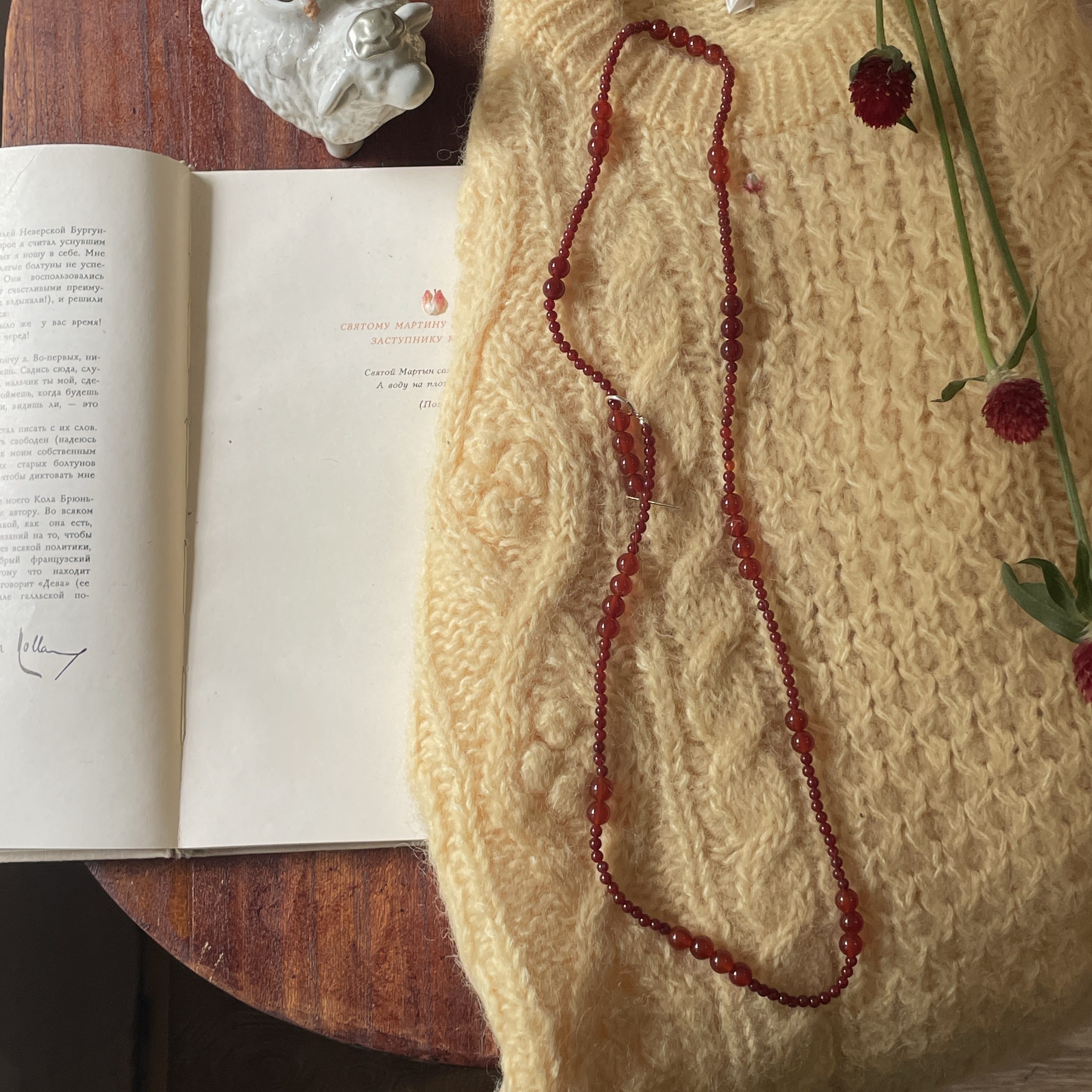 红玛瑙复古设计毛衣链