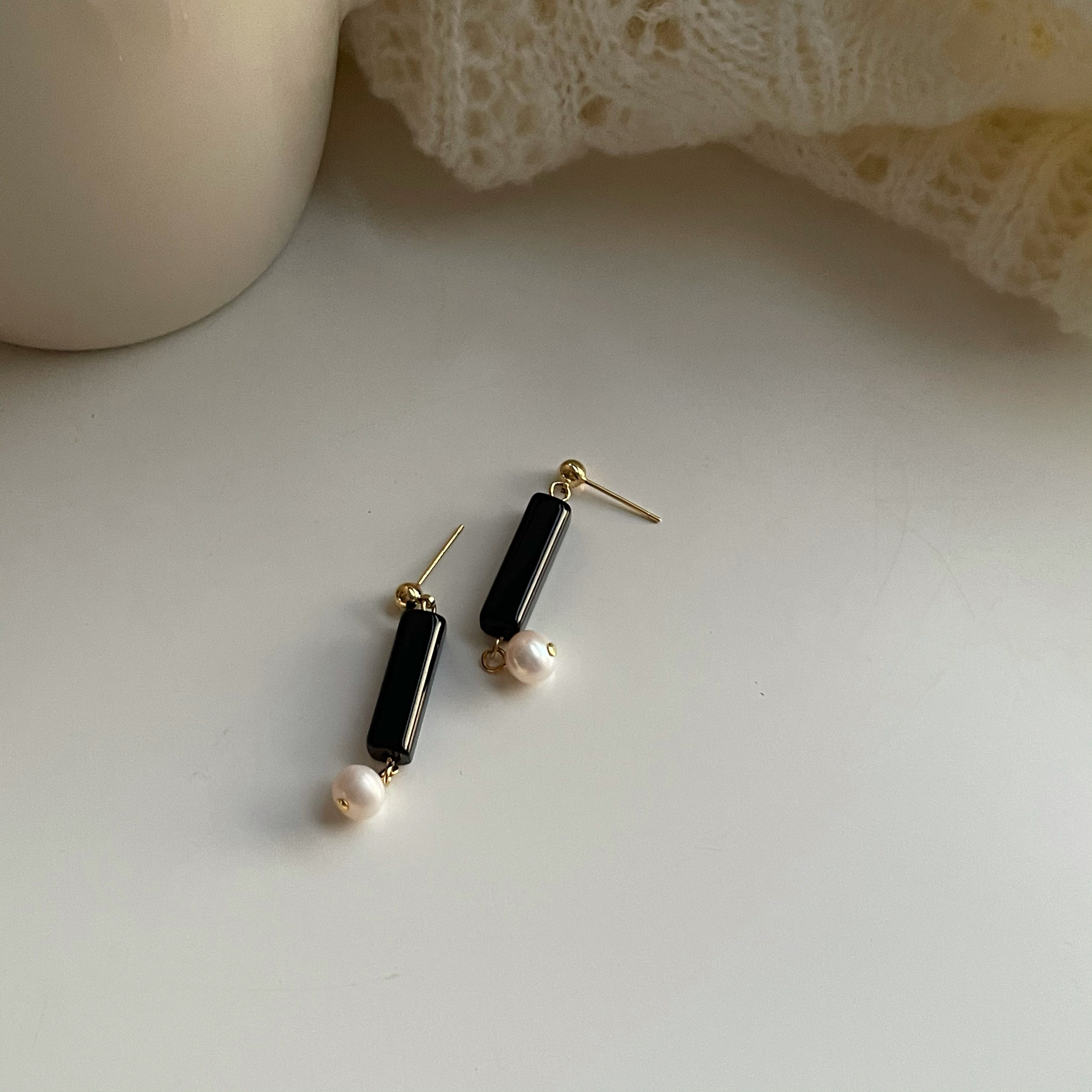 黑白复古耳饰珍珠小众