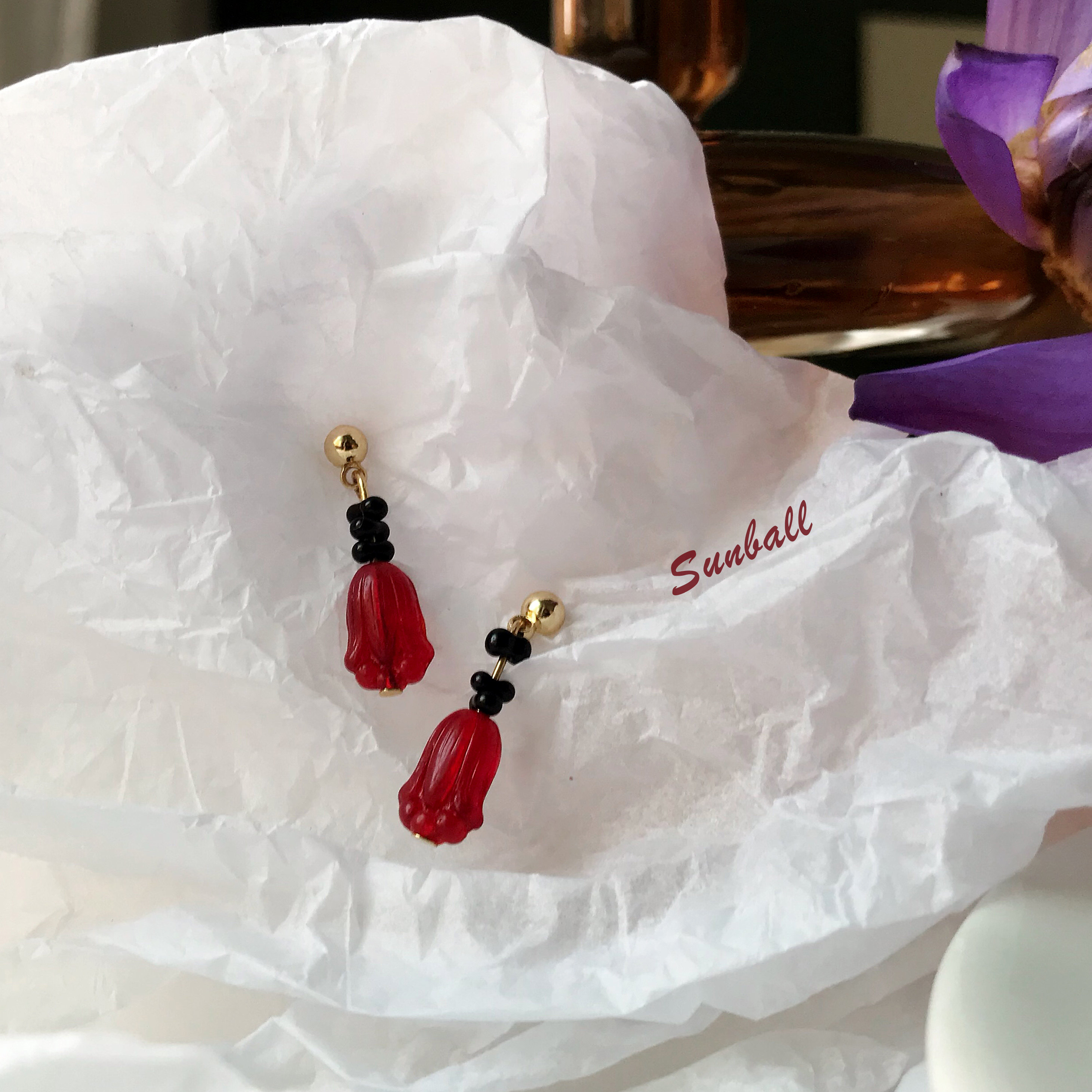 sunball红郁金香小巧温柔耳环