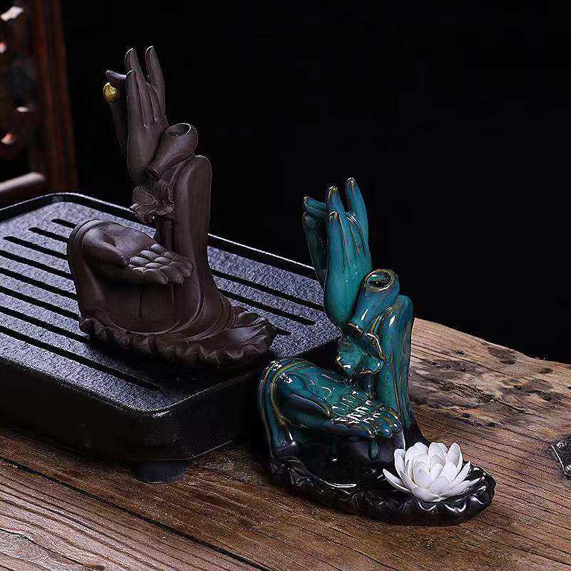 倒流香炉禅意佛手客厅室内净化空气创意摆件檀香香薰炉