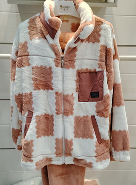 佳洁儿112101秋冬季女士立领拉链双面法兰绒家居服套装