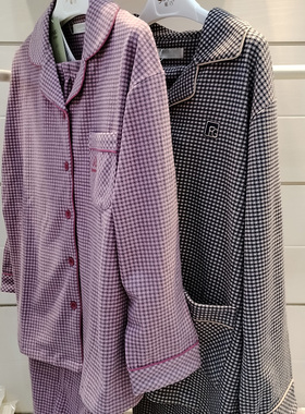 佳洁儿男94012女94327秋季情侣款格子纯棉夹层棉家居服套装