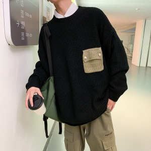 21秋冬季ins潮流针织衫 撞色口袋毛衣男港风内搭外穿线衣M111-P55图片