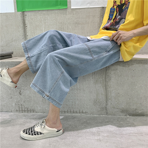 港风夏季百搭工装牛仔裤男 韩版直筒宽松七分裤休闲裤N51/图片