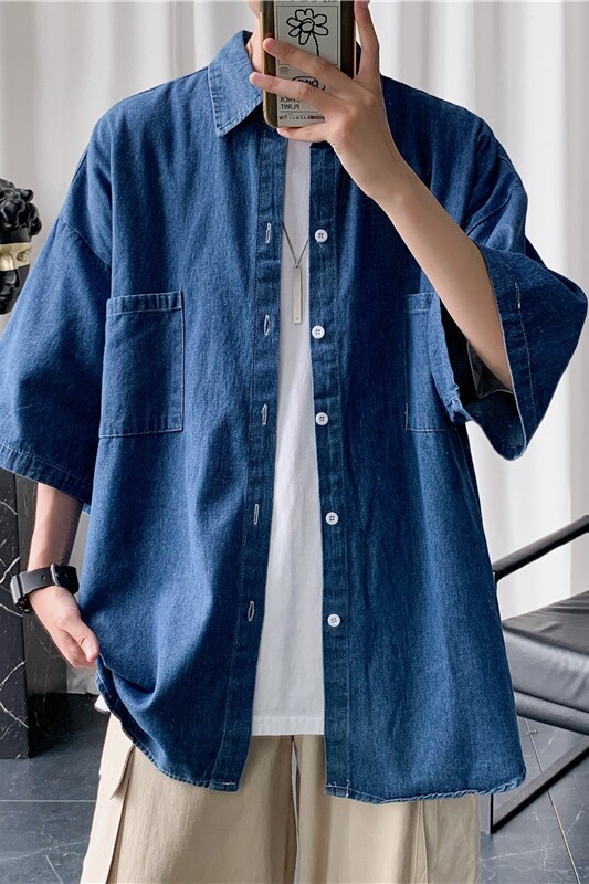 夏季潮流短袖衬衫男港风宽松休闲百搭衬衣CS17/,男装衬衫,电商D202