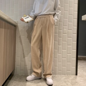 港风灯芯绒裤子男直筒宽松潮流百搭 秋季阔腿休闲裤男女/图片