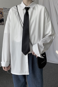 送领带春季中性内搭长袖衬衫男女港风DK帅气外穿衬衣C623-P40图片
