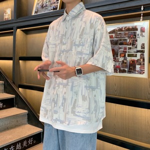 夏季薄款短袖衬衫男女 港风冰丝清爽宽松休闲百搭衬衣C66-P30图片