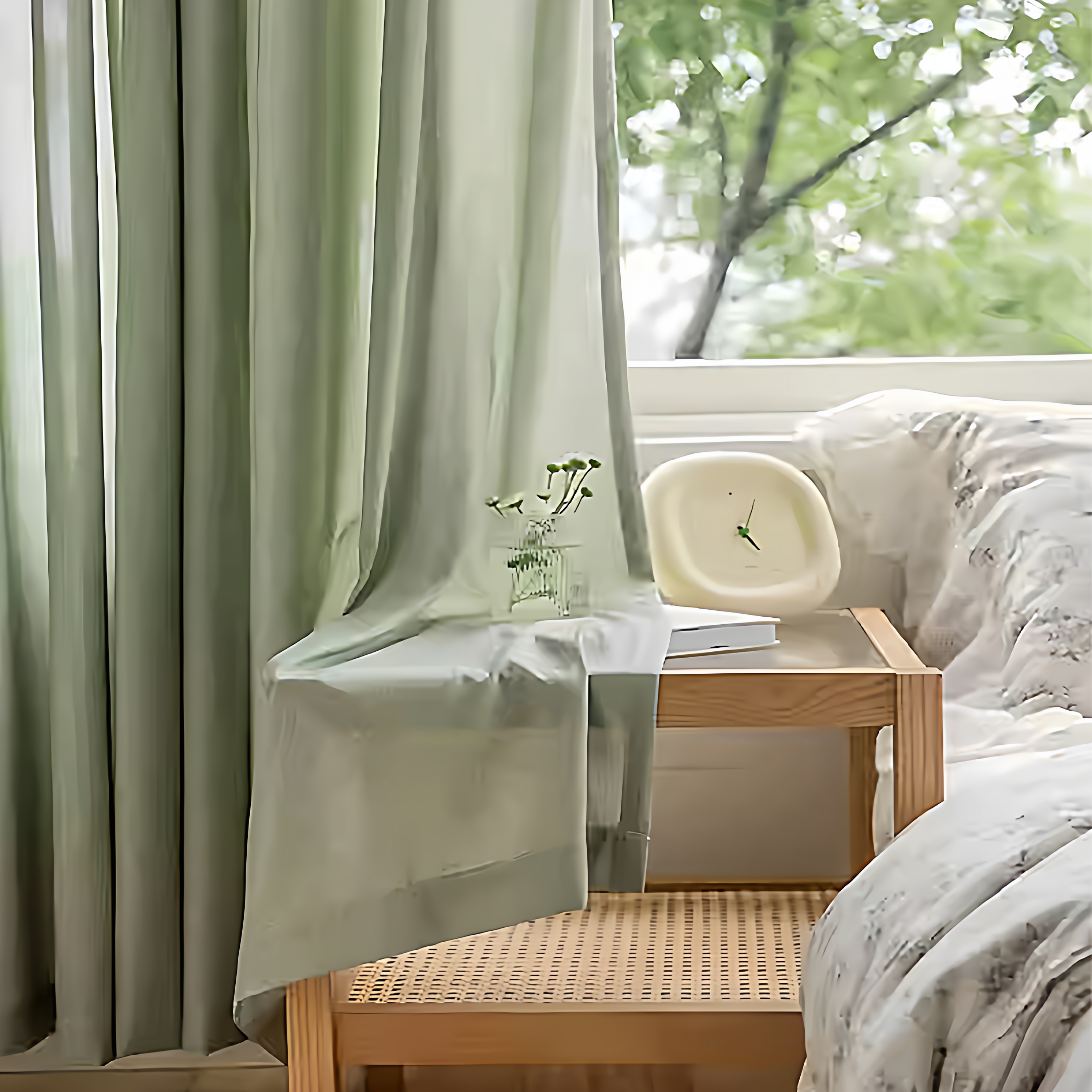 松绿色新款美式田园窗帘纱帘客厅卧室橱窗防晒侘寂风窗帘窗纱绿色