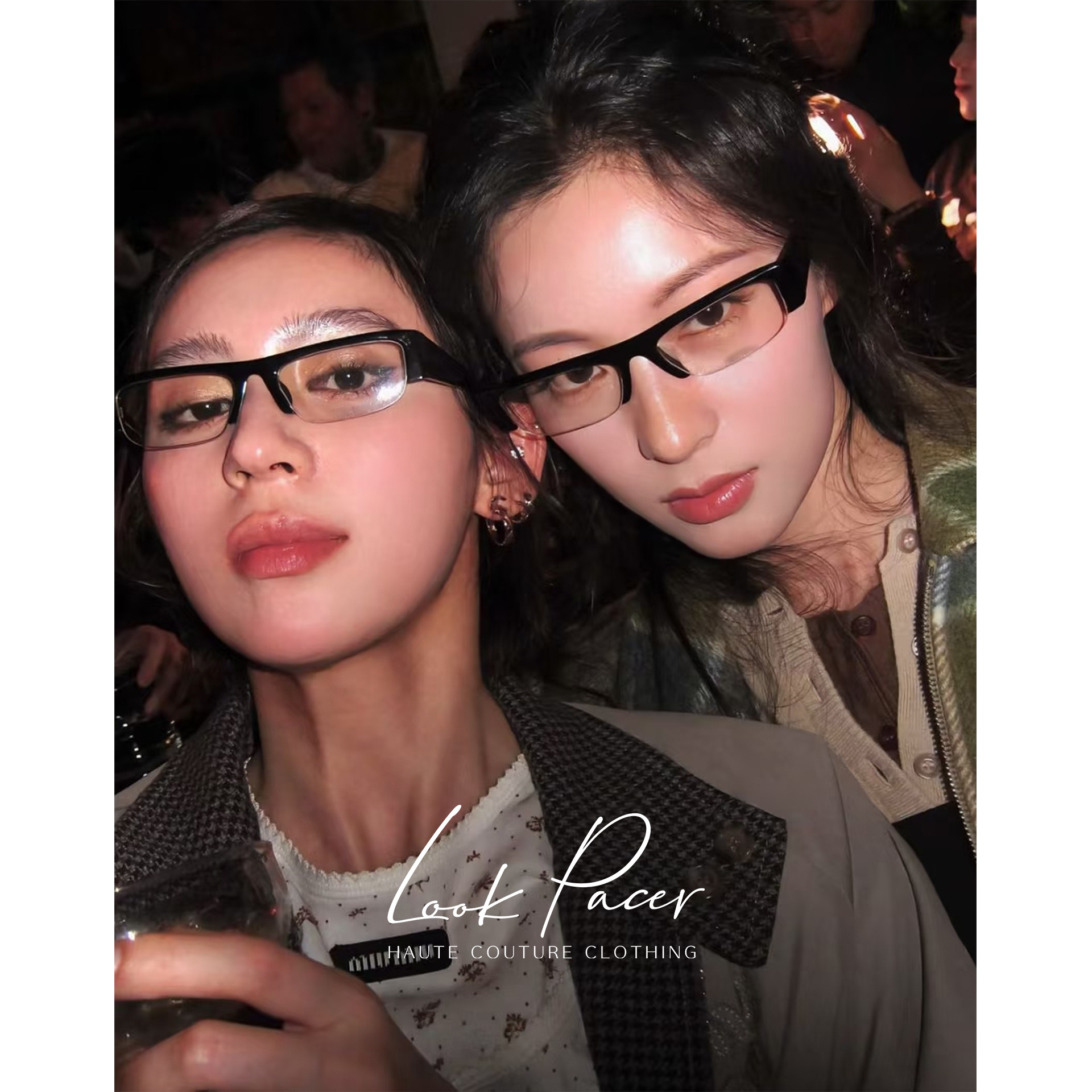 LUXECOVE 26ss复古千禧风黑色方形眼镜框女时髦防蓝光平光镜