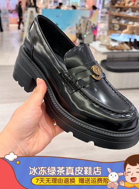 商场同款2026春新款乐福鞋厚底增高一脚蹬粗跟小皮鞋女单鞋EEZ05