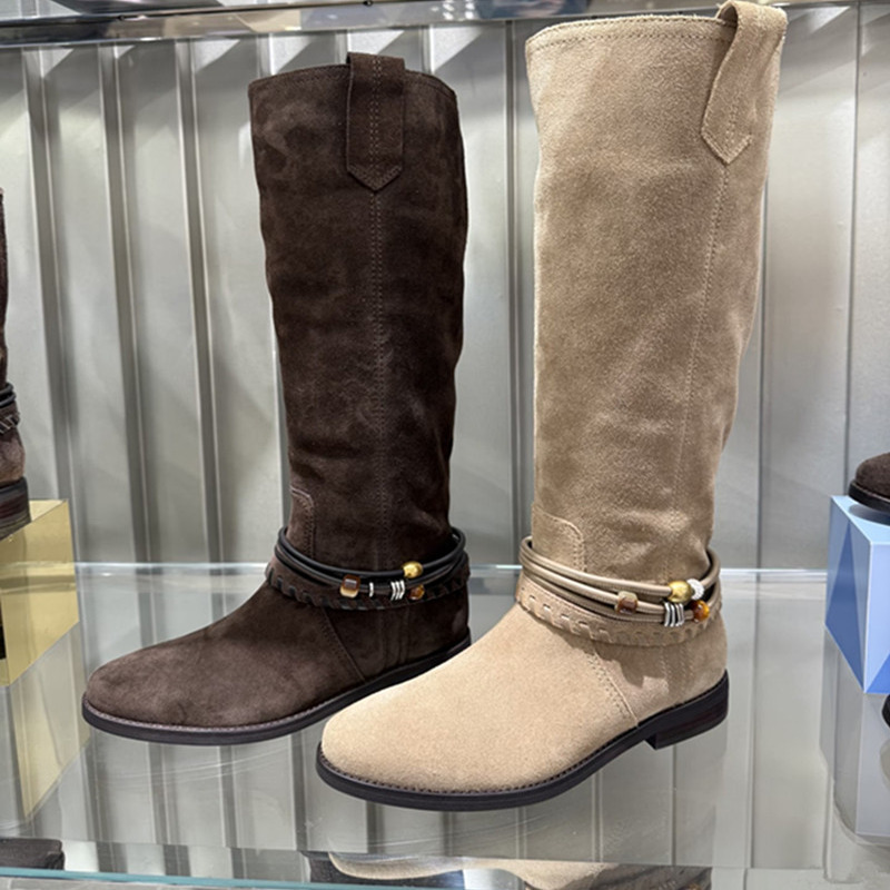 2025年秋季新款流浪牧歌复古西部牛仔靴长筒靴堆堆靴子女EIL02DG5