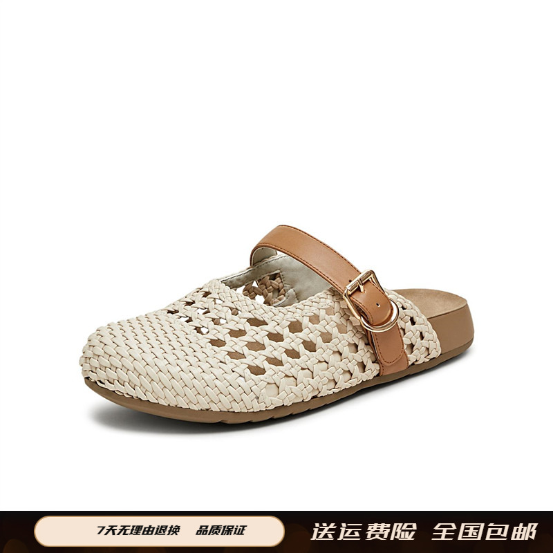 2025夏季新款编织时光复古厚底包头半拖鞋女外穿凉拖勃肯鞋CHS39
