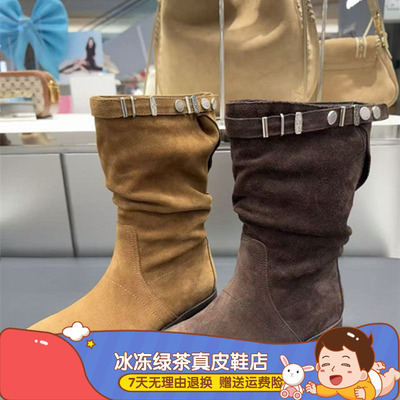 2025年秋季新款原野牧歌复古西部牛仔靴棕色堆堆靴女靴子EIL03DS5