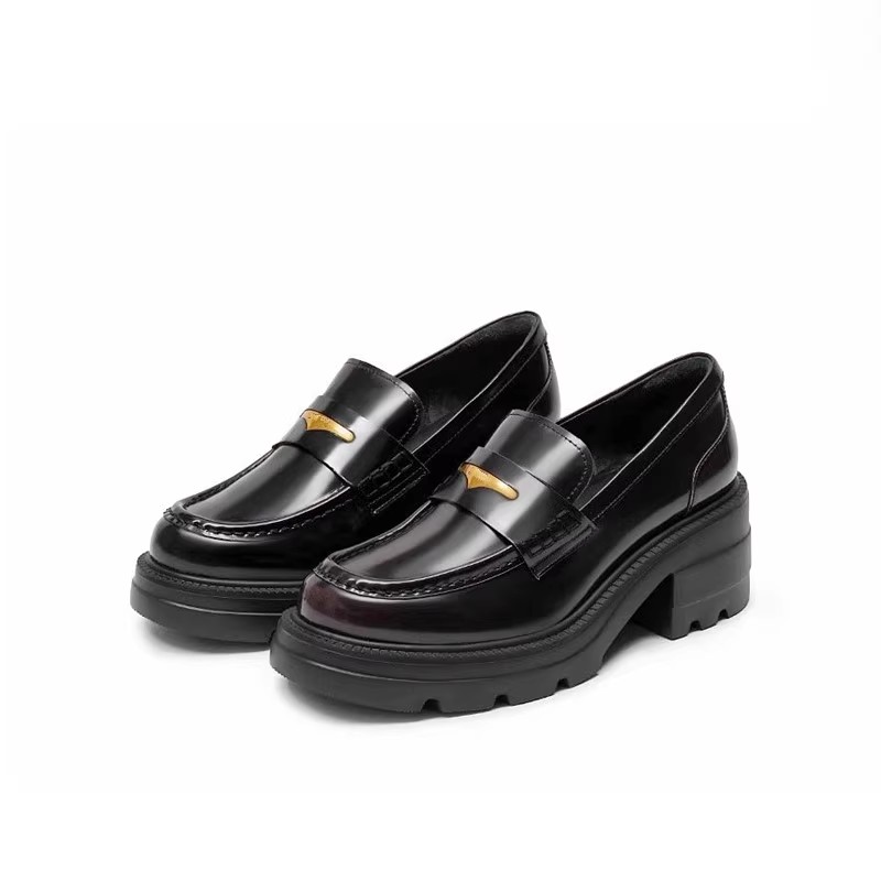 商场同款女鞋2024春季新款小海鸥复古乐福鞋一脚蹬粗跟单鞋EEZ22