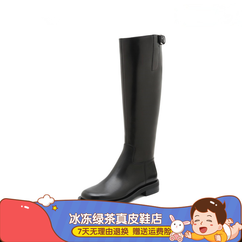 2025年冬季新款骑士靴加绒方头长靴高筒靴潮酷低跟女长皮靴D2573