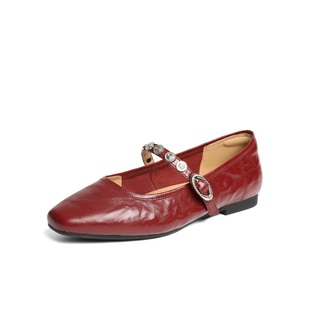 圆舞曲羊皮红色玛丽珍鞋女2025秋新款复古软底浅口单婚鞋D9V1DCQ5