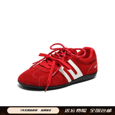 张凌赫同款跑道方程式赛车鞋2025新秋款薄底红色德训鞋女鞋子E2L1