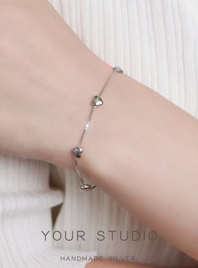 ins爱心纯银S925手链可调节