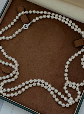 YOUR原创设计120cm加长人造澳白项链毛衣链纯手工打结礼物纯银扣