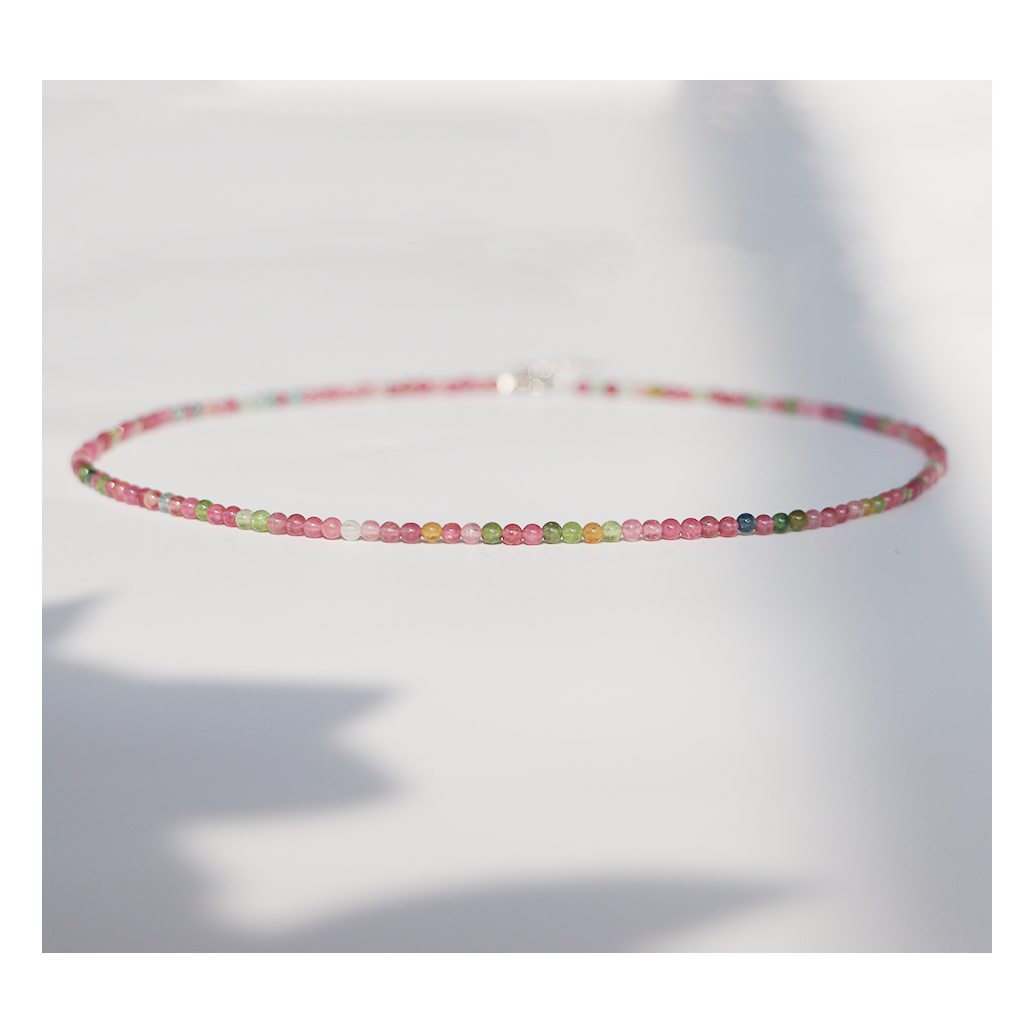 正品极细天然彩虹碧玺纯银925项链锁骨链祝福礼物女叠戴气质日常