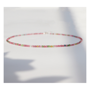 正品极细天然彩虹碧玺纯银925项链锁骨链祝福礼物女叠戴气质日常