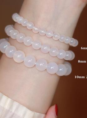 《清心》正品天然冰种白玛瑙手串弹力绳手链国风文艺简约荔枝冻女