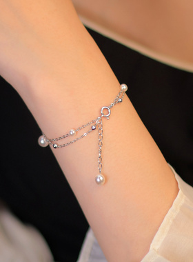 大小珠设计双层满天星手链施家珍珠叠戴手串气质优雅礼物女可调节