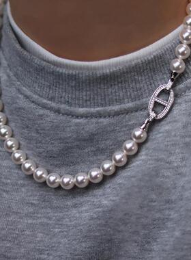 YOUR摩登时尚ins正圆无暇超亮珍珠项链锁骨链猪鼻子扣女礼物气质