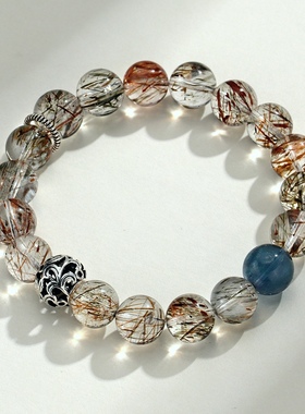 天然黑金超七手链小众能量石手串男勇气和智慧女友生日礼物饰品